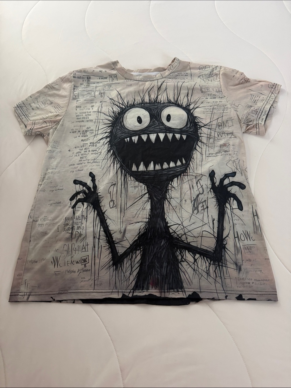 Mens Graphic Tee with Black Monster Print - Unbranded